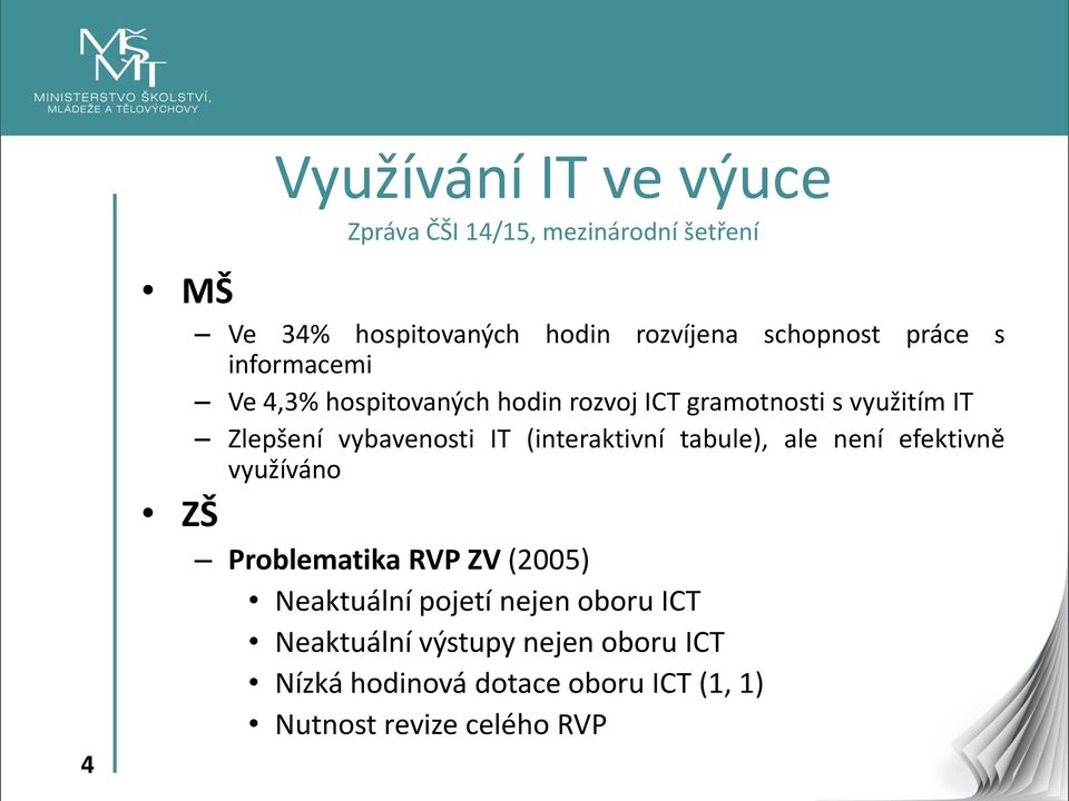 vybavenosti IT (interaktivní tabule), ale není efektivně využíváno ZŠ Problematika RVP ZV (2005) Neaktuální