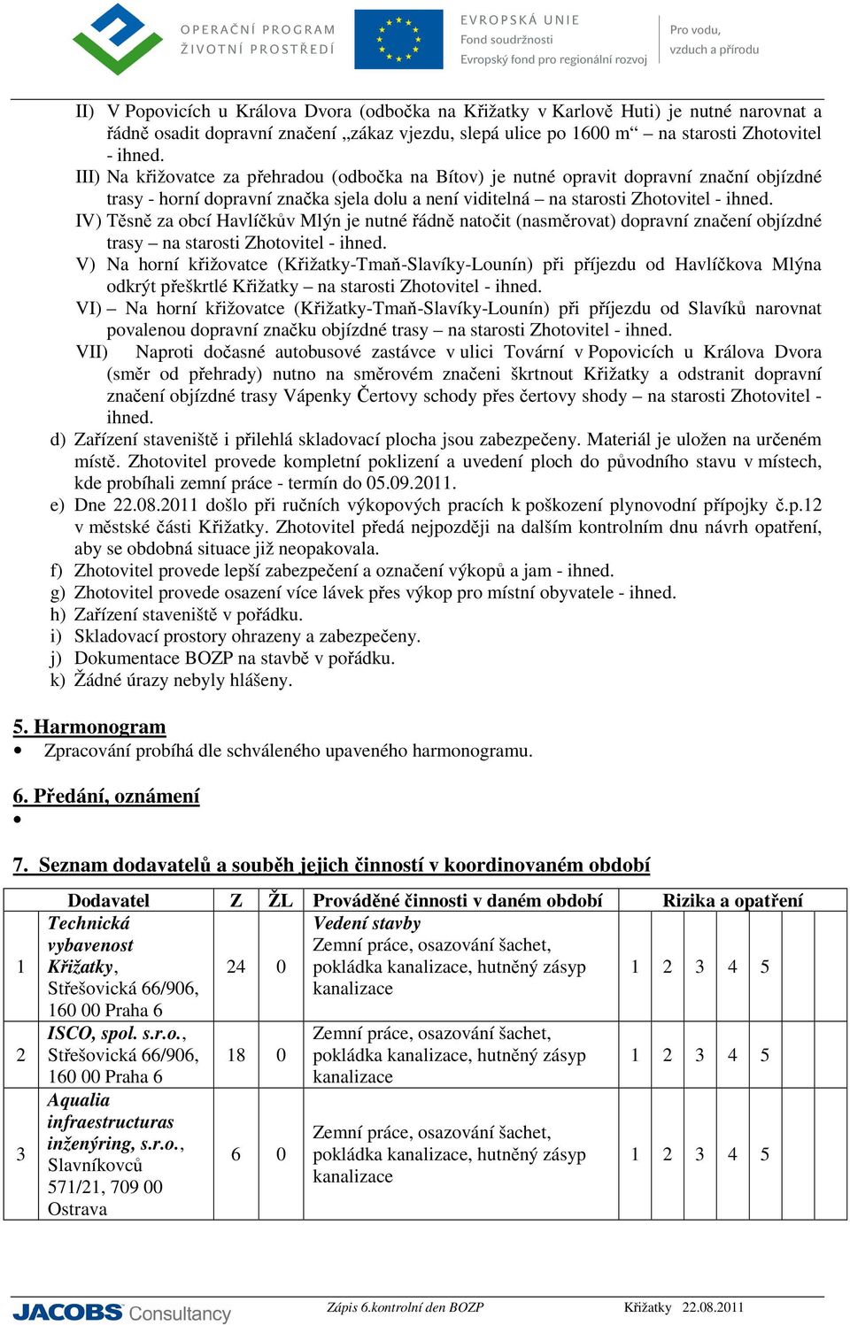 IV) Těsně za obcí Havlíčkův Mlýn je nutné řádně natočit (nasměrovat) dopravní značení objízdné trasy na starosti Zhotovitel - ihned.