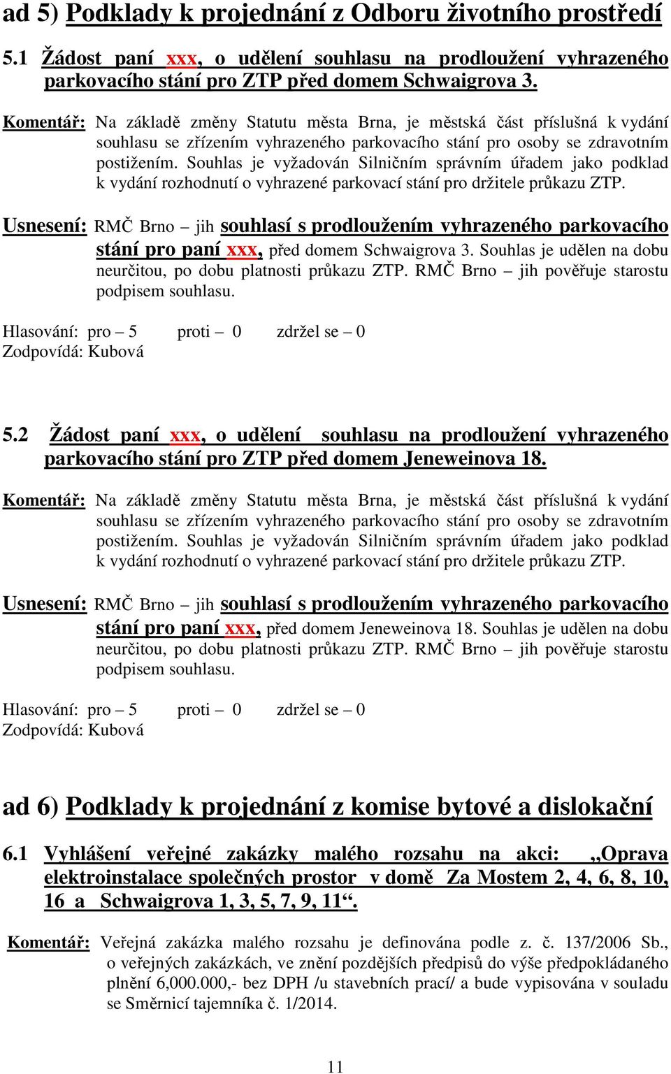 Souhlas je vyžadován Silničním správním úřadem jako podklad k vydání rozhodnutí o vyhrazené parkovací stání pro držitele průkazu ZTP.