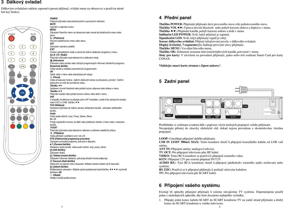 EXIT Zrušení uživatelských voleb a návrat do režimu sledování programu z menu. / (TV / Rádio) Přepínání přijímače mezi televizními a rádiovými módy.