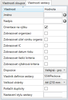 MO DUL RD NÁVRHÁŘ VÝS TUPŮ Šířka uživatel může upravit šířku sloupce. Zalamovat obsah uživatel může zvolit, zda se v jednotlivých sloupcích sestavy bude zalamovat obsah buňky nebo nebude.