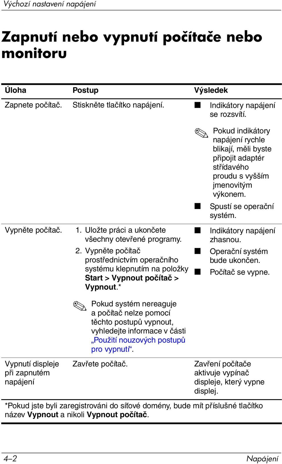 Uložte práci a ukončete všechny otevřené programy. 2. Vypněte počítač prostřednictvím operačního systému klepnutím na položky Start > Vypnout počítač > Vypnout.