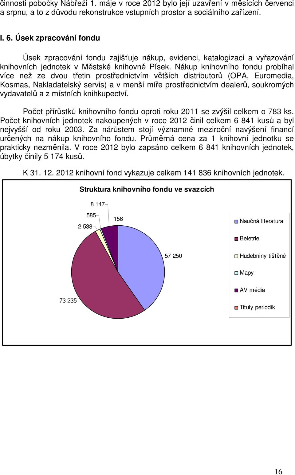 Nákup knihovního fondu probíhal více než ze dvou třetin prostřednictvím větších distributorů (OPA, Euromedia, Kosmas, Nakladatelský servis) a v menší míře prostřednictvím dealerů, soukromých