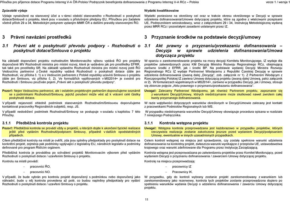 Wydatki kwalifikowalne Wydatki poniesione na określony cel oraz w trakcie okresu określonego w Decyzji w sprawie udzielenia dofinansowania/umowie dotyczącej projektu, które są zgodne z właściwymi