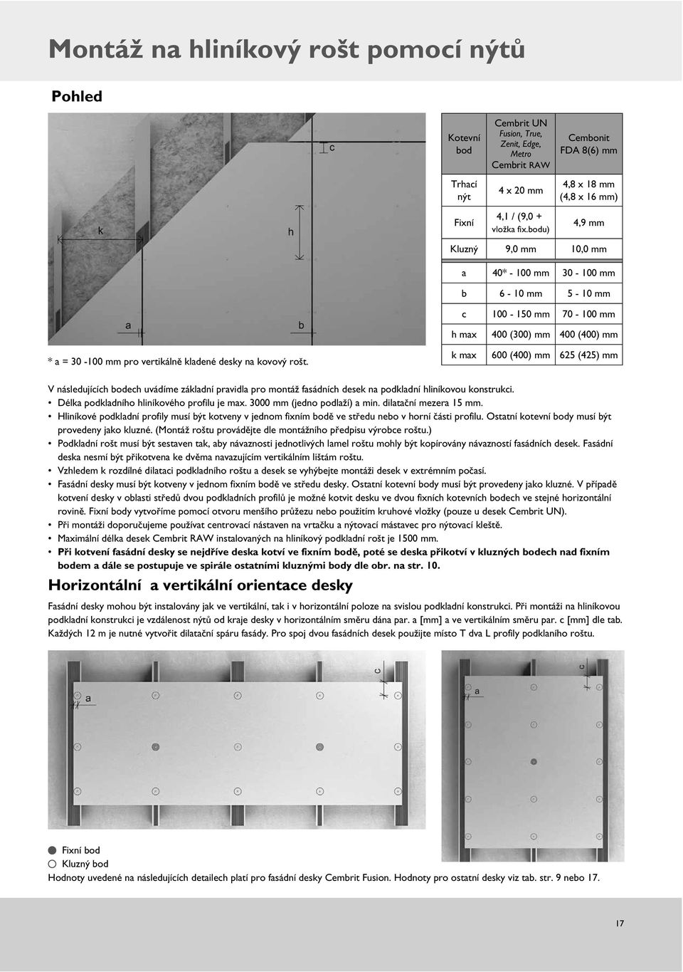 vertikálně kladené desky na kovový rošt. k max 600 (400) mm 625 (425) mm V následujících bodech uvádíme základní pravidla pro montáž fasádních desek na podkladní hliníkovou konstrukci.