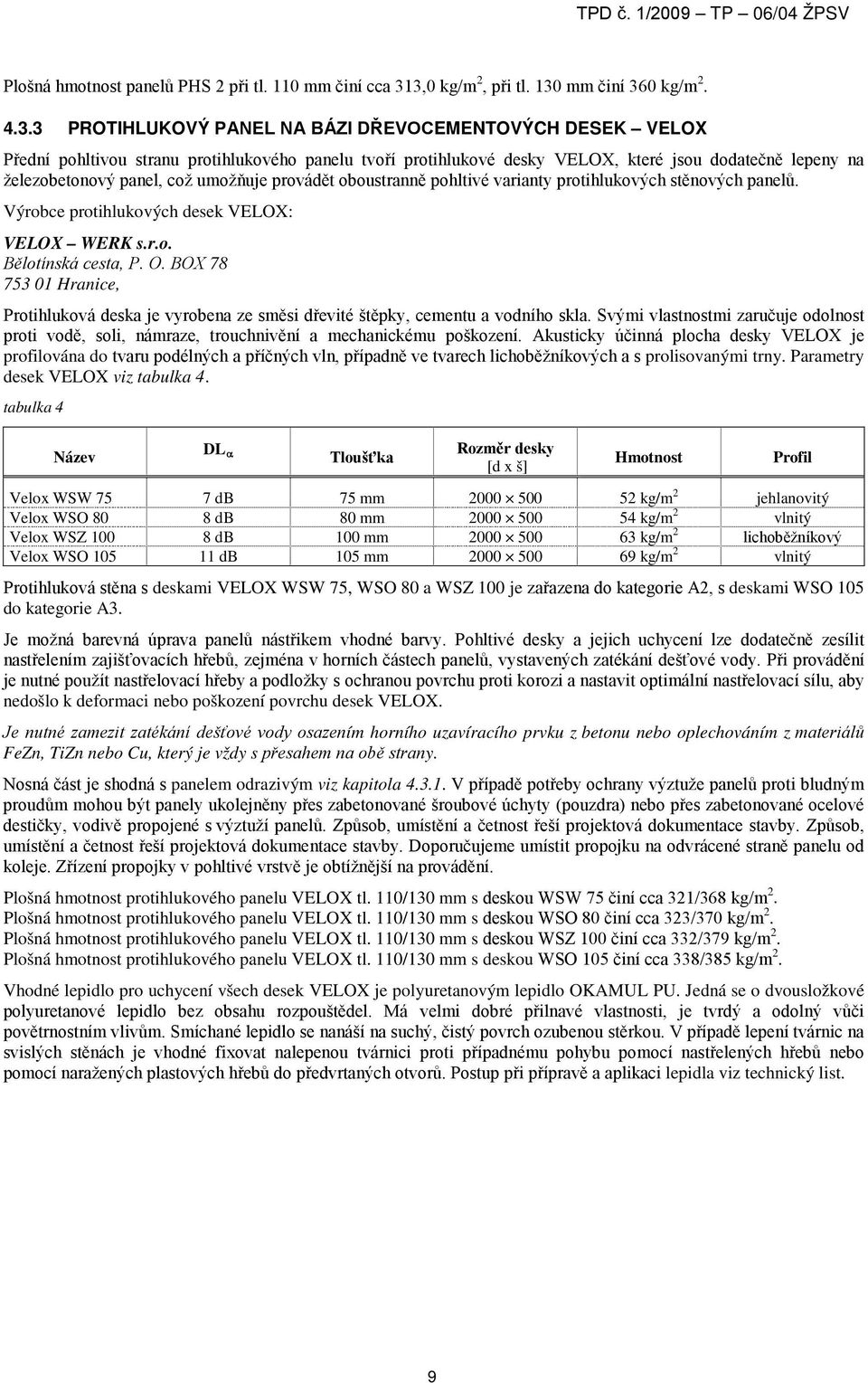 dodatečně lepeny na železobetonový panel, což umožňuje provádět oboustranně pohltivé varianty protihlukových stěnových panelů. Výrobce protihlukových desek VELOX: VELOX WERK s.r.o. Bělotínská cesta, P.