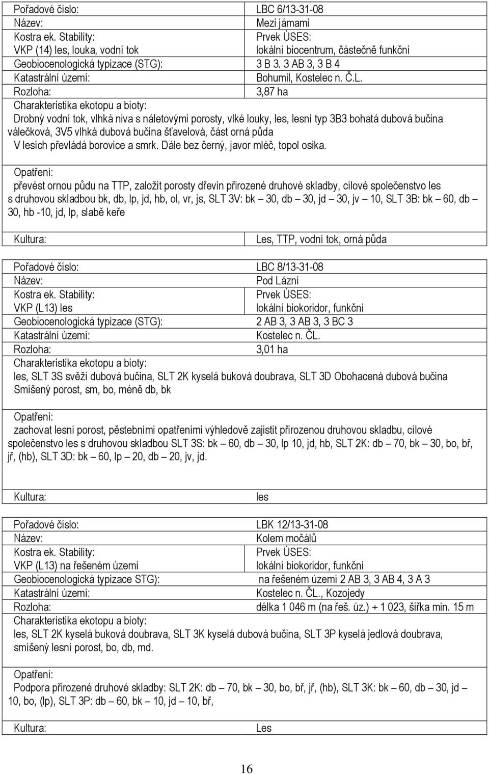 Rozloha: 3,87 ha Charakteristika ekotopu a bioty: Drobný vodní tok, vlhká niva s náletovými porosty, vlké louky, les, lesní typ 3B3 bohatá dubová bučina válečková, 3V5 vlhká dubová bučina šťavelová,