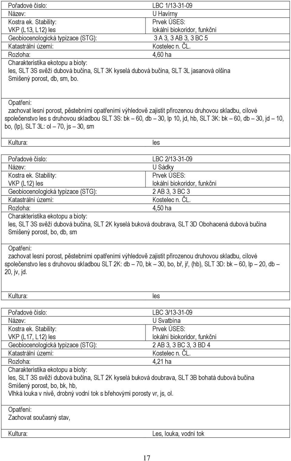 Rozloha: 4,60 ha Charakteristika ekotopu a bioty: les, SLT 3S svěží dubová bučina, SLT 3K kyselá dubová bučina, SLT 3L jasanová olšina Smíšený porost, db, sm, bo.