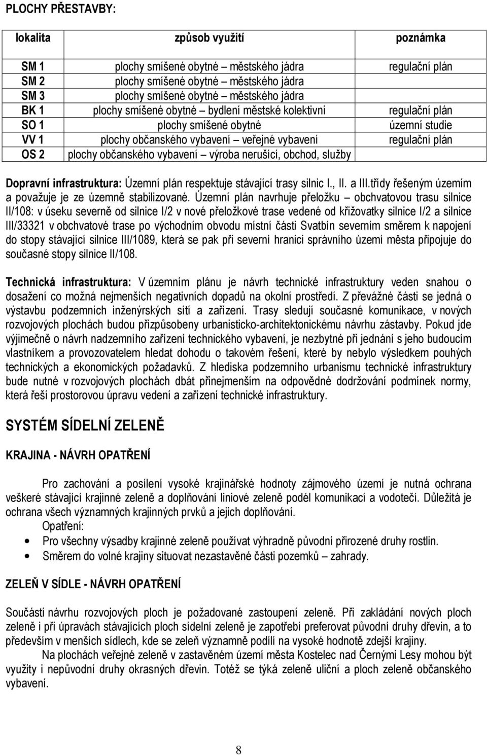 vybavení výroba nerušící, obchod, služby Dopravní infrastruktura: Územní plán respektuje stávající trasy silnic I., II. a III.třídy řešeným územím a považuje je ze územně stabilizované.