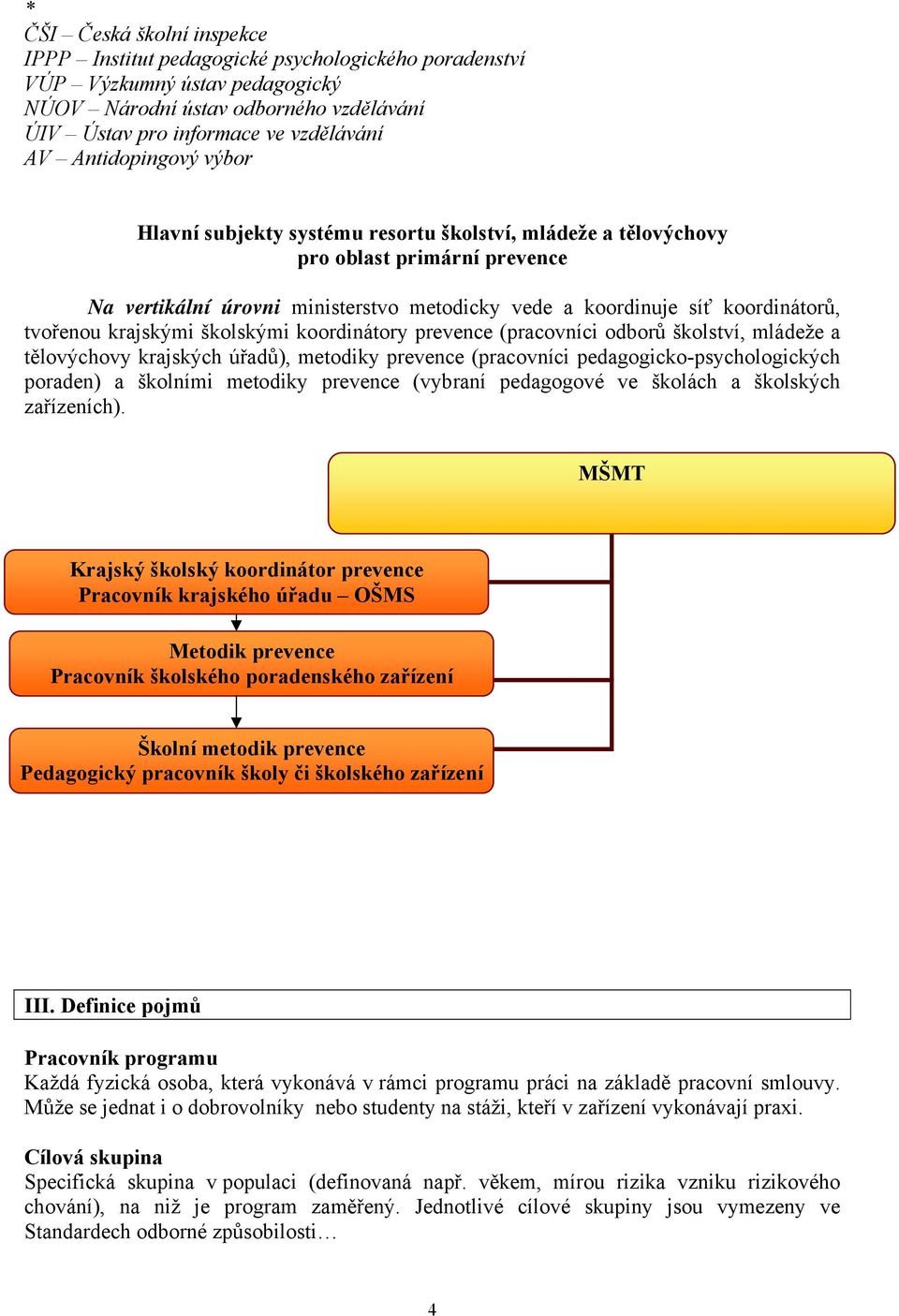 tvořenou krajskými školskými koordinátory prevence (pracovníci odborů školství, mládeže a tělovýchovy krajských úřadů), metodiky prevence (pracovníci pedagogicko-psychologických poraden) a školními