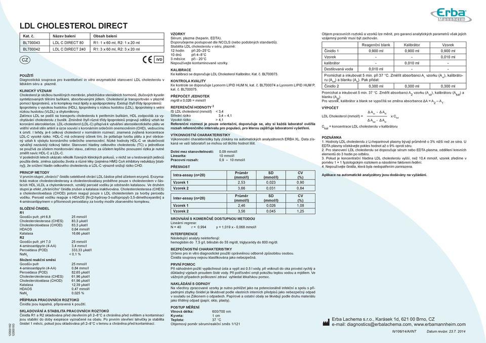 stanovení LDL cholesterolu v lidském séru a plazmě.