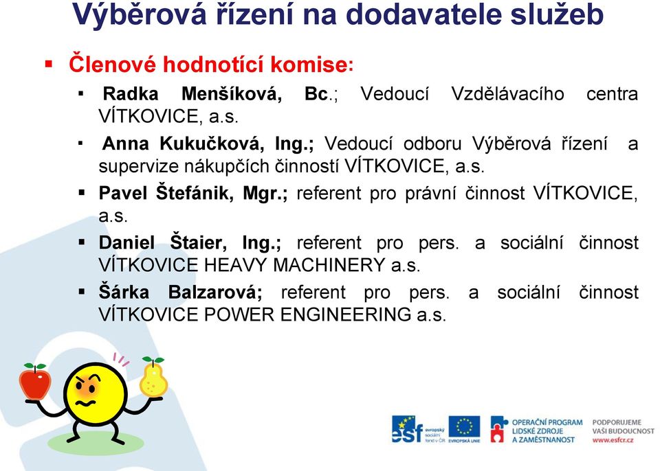 ; Vedoucí odboru Výběrová řízení a supervize nákupčích činností VÍTKOVICE, a.s. Pavel Štefánik, Mgr.