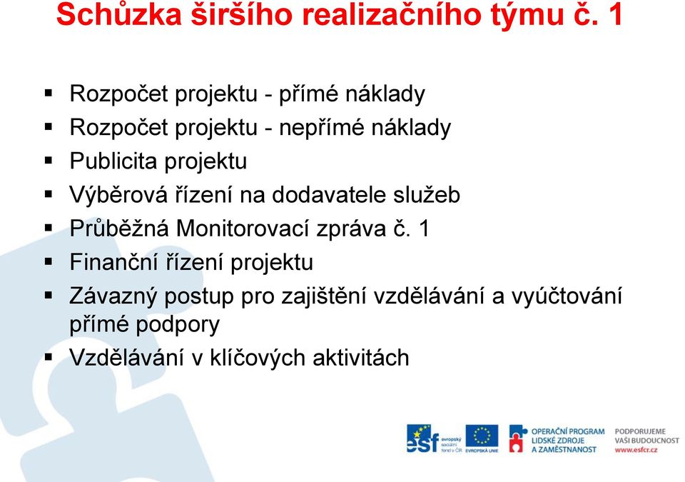 Publicita projektu Výběrová řízení na dodavatele služeb Průběžná Monitorovací