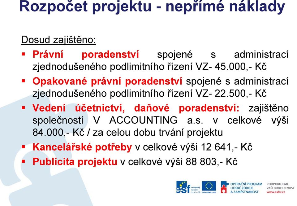 000,- Kč Opakované právní poradenství spojené s administrací zjednodušeného podlimitního řízení VZ- 22.