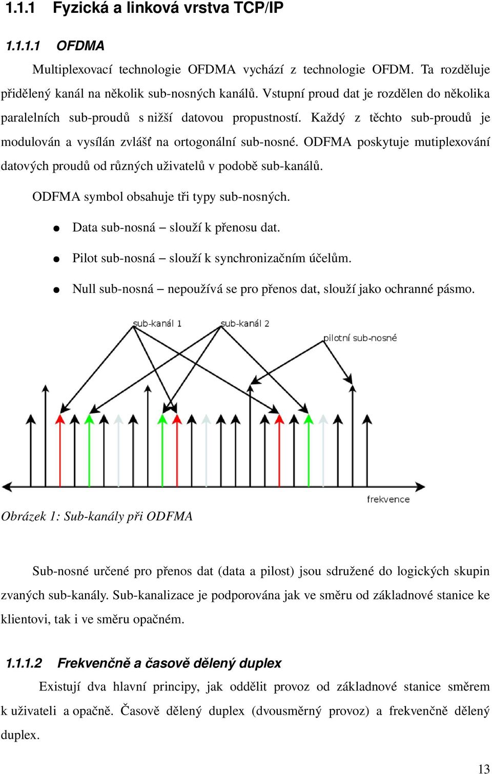 ODFMA poskytuje mutiplexování datových proudů od různých uživatelů v podobě sub kanálů. ODFMA symbol obsahuje tři typy sub nosných. Data sub nosná slouží k přenosu dat.