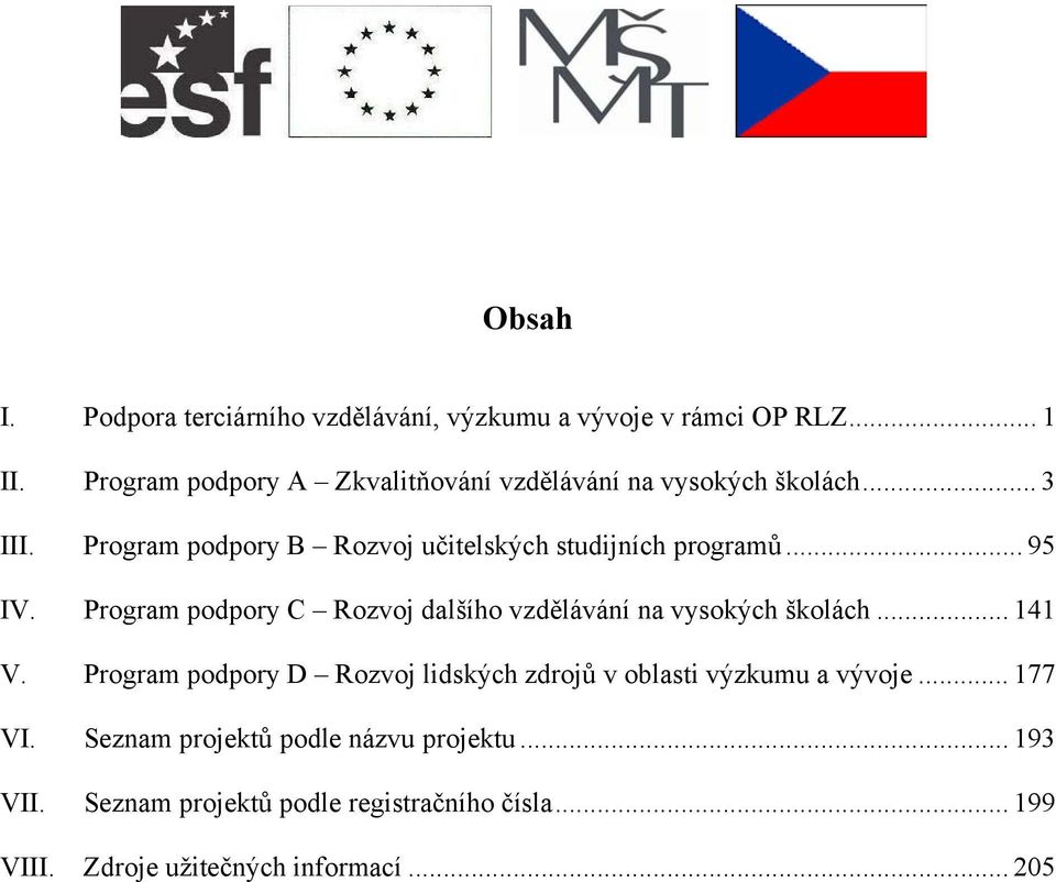 Program podpory B Rozvoj učitelských studijních programů... 95 IV.