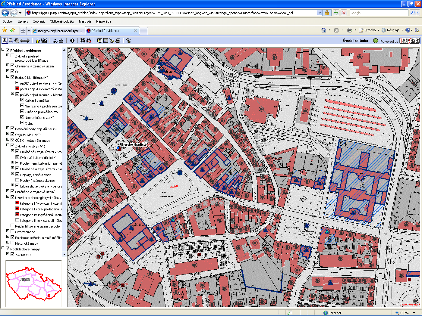 - Přehled / evidence souhrnný mapový projekt se základními náhledy na odborná data a evidenčními přehledy jejich zpracování určený pro odborné pracovníky NPÚ.