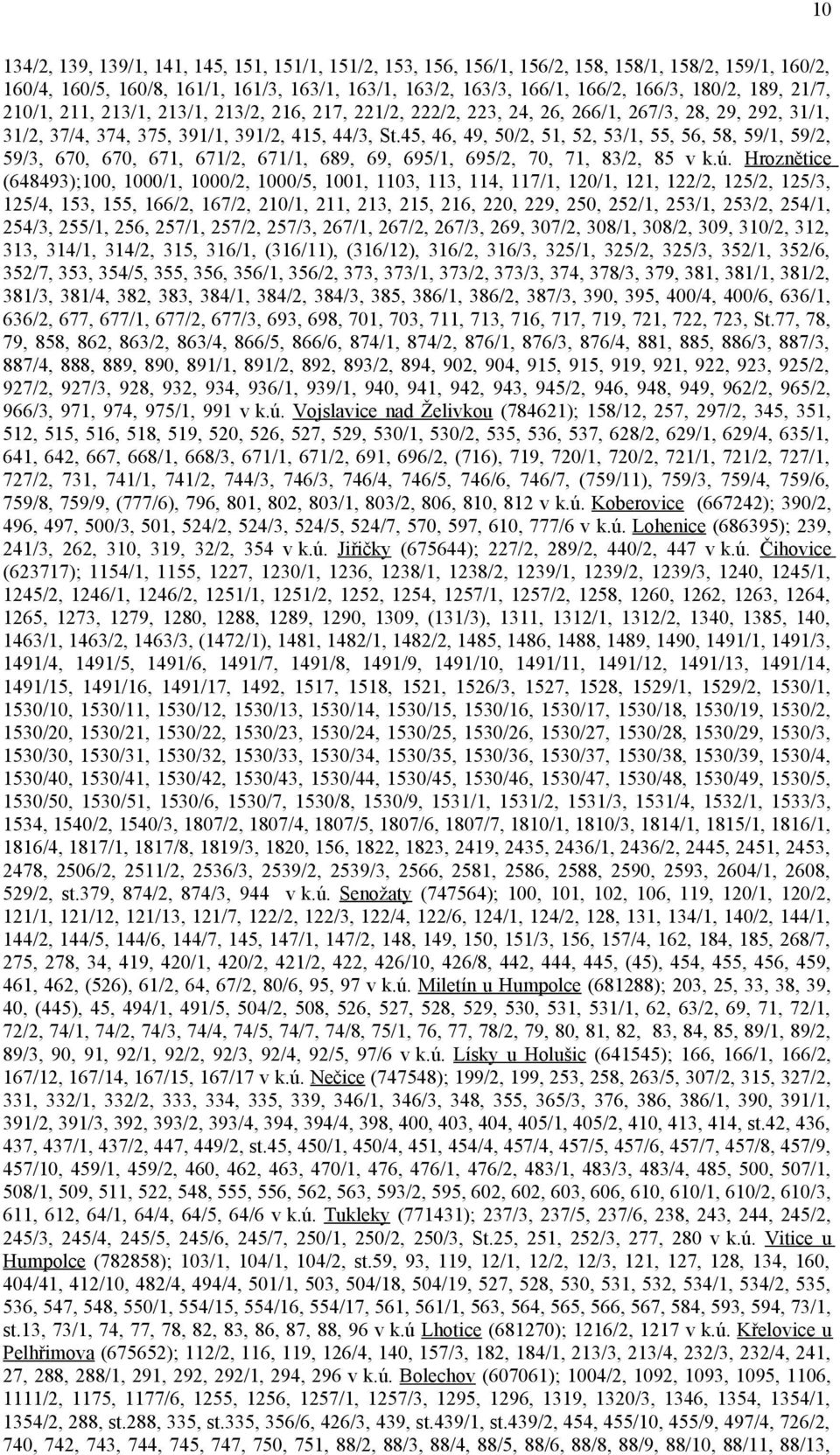 45, 46, 49, 50/2, 51, 52, 53/1, 55, 56, 58, 59/1, 59/2, 59/3, 670, 670, 671, 671/2, 671/1, 689, 69, 695/1, 695/2, 70, 71, 83/2, 85 v k.ú.