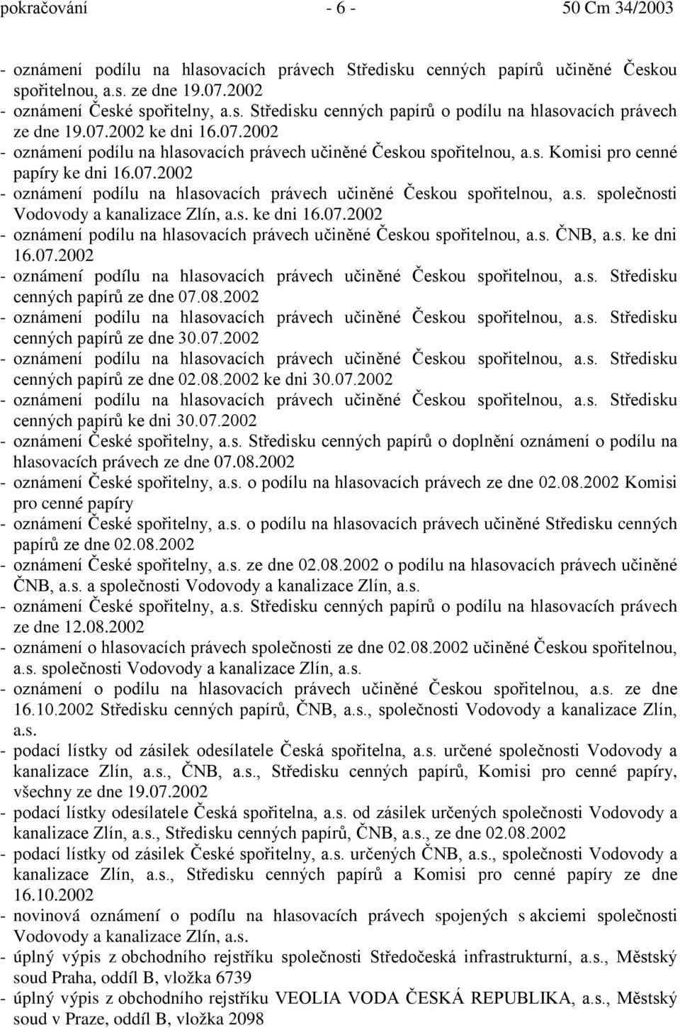 s. ke dni 16.07.2002 - oznámení podílu na hlasovacích právech učiněné Českou spořitelnou, a.s. ČNB, a.s. ke dni 16.07.2002 - oznámení podílu na hlasovacích právech učiněné Českou spořitelnou, a.s. Středisku cenných papírů ze dne 07.