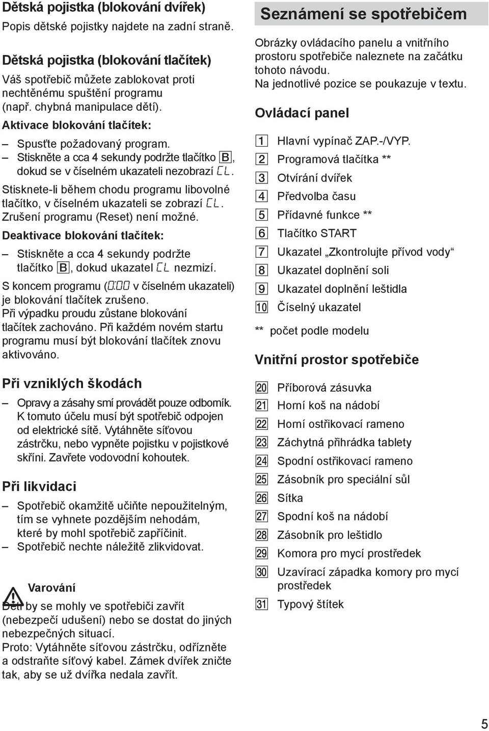 Stisknete-li během chodu programu libovolné tlačítko, v číselném ukazateli se zobrazí CL. Zrušení programu (Reset) není možné.