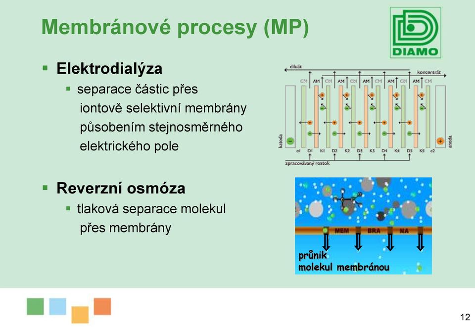 stejnosměrného elektrického pole Reverzní osmóza