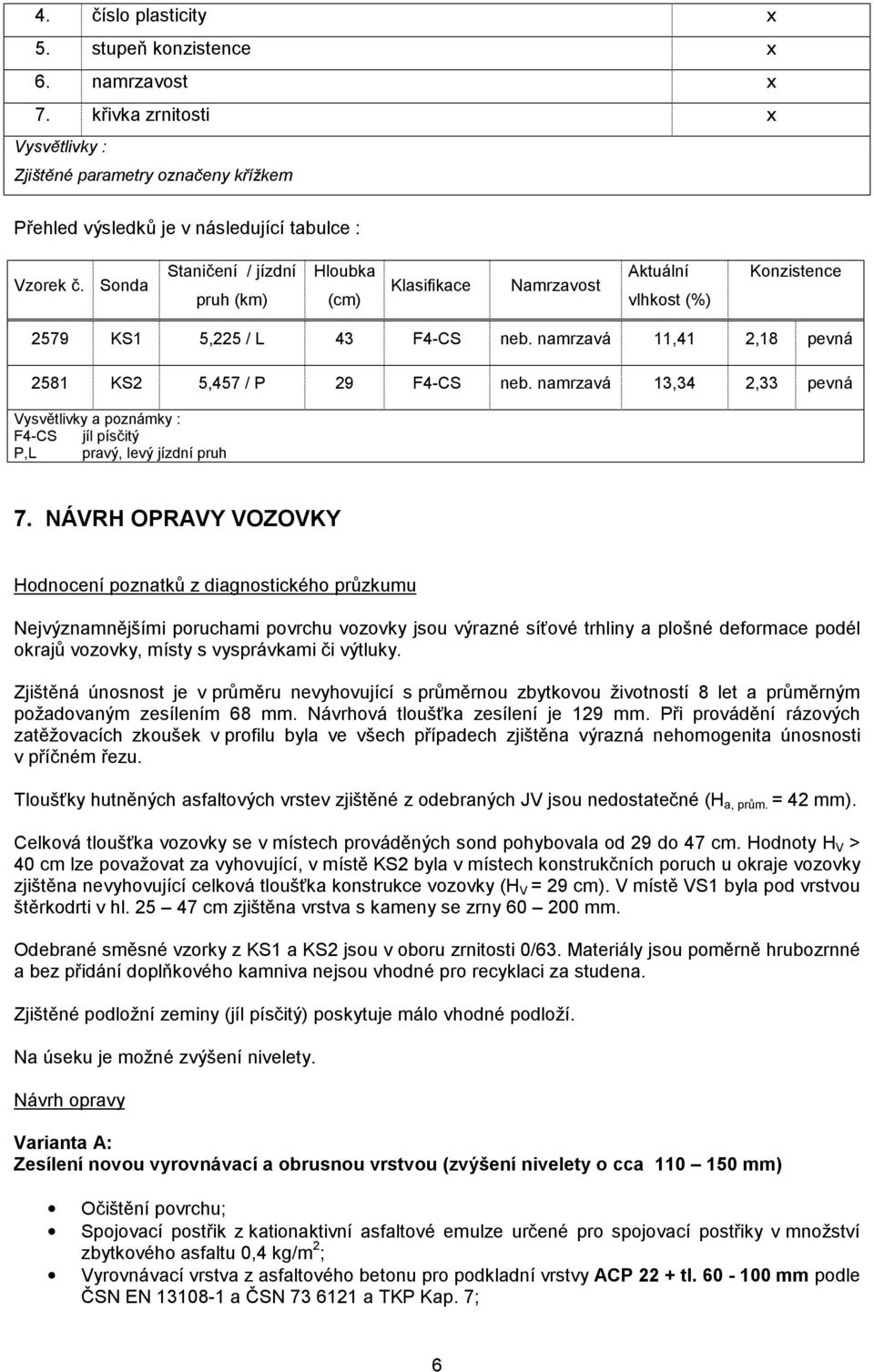 namrzavá 13,34 2,33 pevná Vysvětlivky a poznámky : F4-CS jíl písčitý P,L pravý, levý jízdní pruh 7.