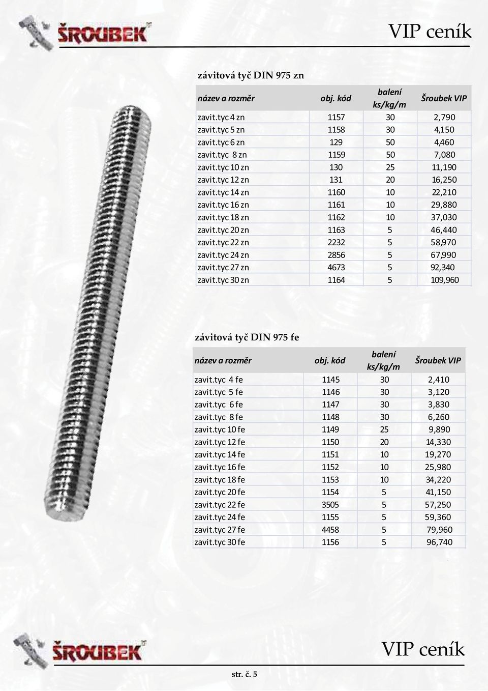 tyc 24 zn 2856 5 67,990 zavit.tyc 27 zn 4673 5 92,340 zavit.tyc 30 zn 1164 5 109,960 závitová tyč DIN 975 fe zavit.tyc 4 fe 1145 30 2,410 zavit.tyc 5 fe 1146 30 3,120 zavit.