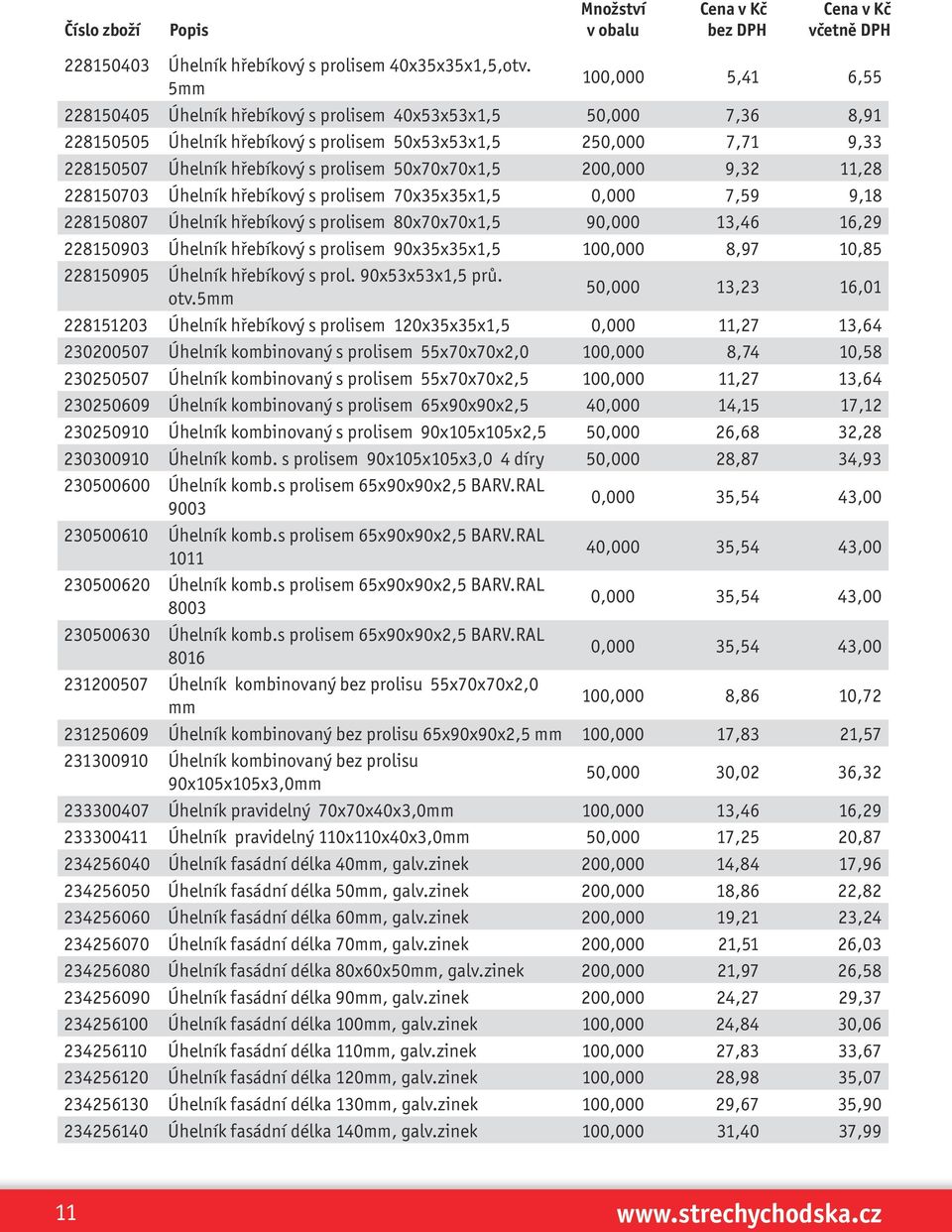 50x70x70x1,5 200,000 9,32 11,28 228150703 Úhelník hřebíkový s prolisem 70x35x35x1,5 0,000 7,59 9,18 228150807 Úhelník hřebíkový s prolisem 80x70x70x1,5 90,000 13,46 16,29 228150903 Úhelník hřebíkový