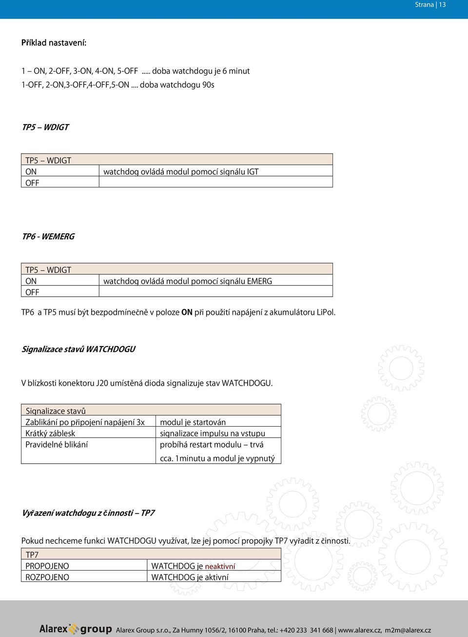 poloze ON při použití napájení z akumulátoru LiPol. Signalizace stavů WATCHDOGU V blízkosti konektoru J20 umístěná dioda signalizuje stav WATCHDOGU.