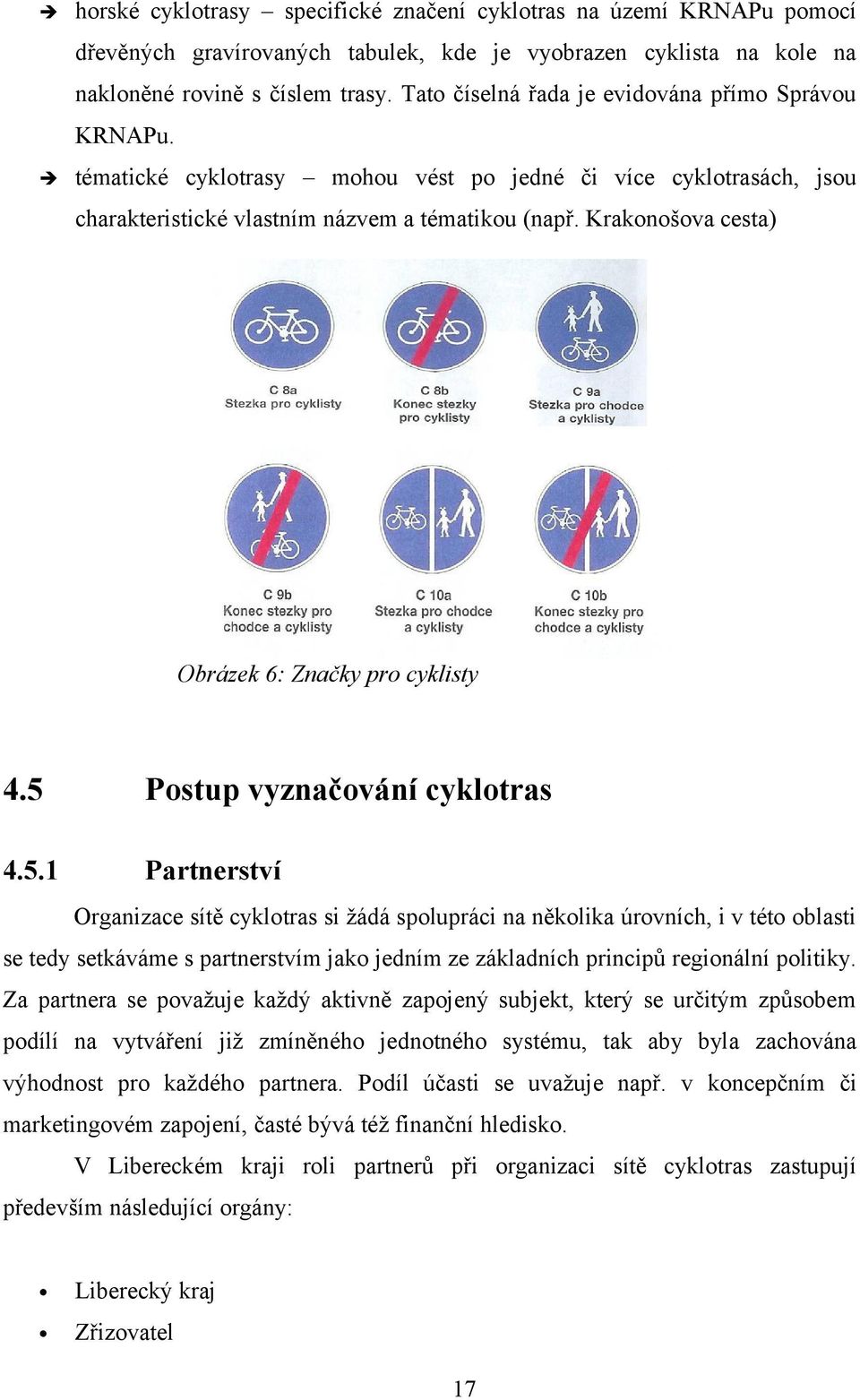 Krakonošova cesta) Obrázek 6: Značky pro cyklisty 4.5 
