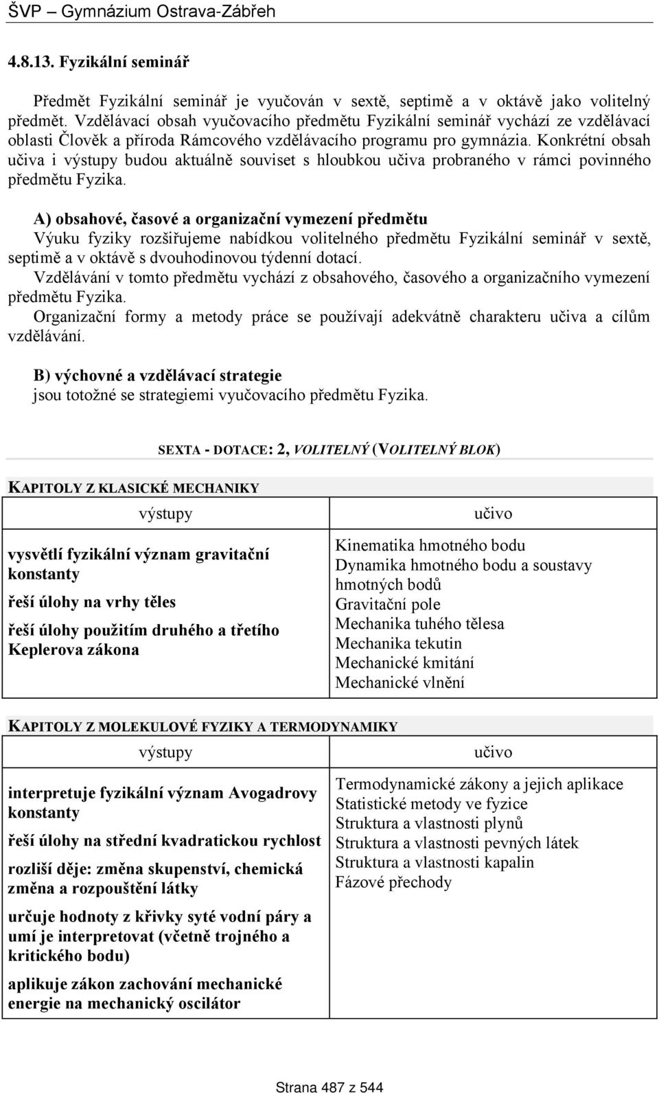 Konkrétní obsah učiva i budou aktuálně souviset s hloubkou učiva probraného v rámci povinného předmětu Fyzika.