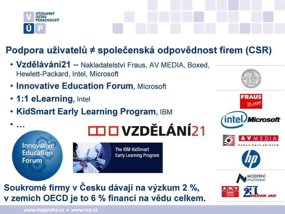 Forum, Microsoft 1:1 elearning, Intel KidSmart Early Learning Program, IBM