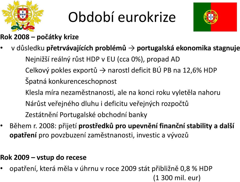 veřejného dluhu i deficitu veřejných rozpočtů Zestátnění Portugalské obchodní banky Během r.