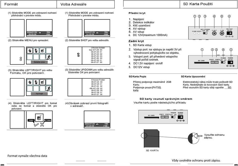 SD Karta vstup Lfloose bolaer Qa-O7-25 00 06-07-25 01 0 06-07-25 02 0 06-07-25 03 0 06-07-26 00 0 06-07-26 01 06-07-27 00 (3) Stiskněte LEFT/RIGHT pro volbu (3) Stiskněte UP/DOWN pro volbu adresáře