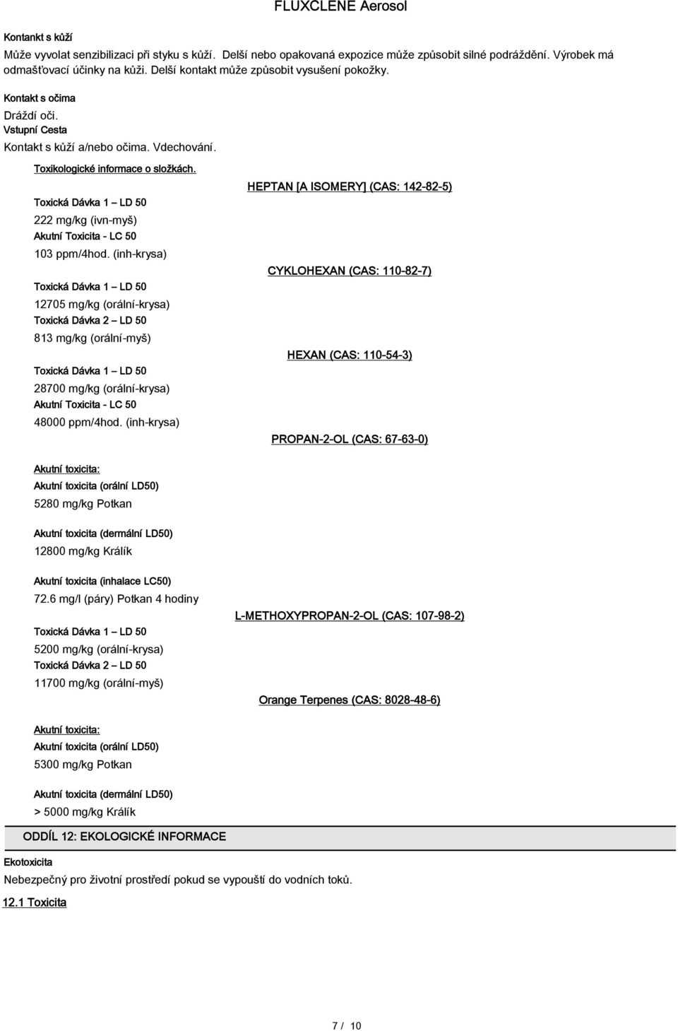 Toxická Dávka 1 LD 50 222 mg/kg (ivn-myš) Akutní Toxicita - LC 50 103 ppm/4hod.