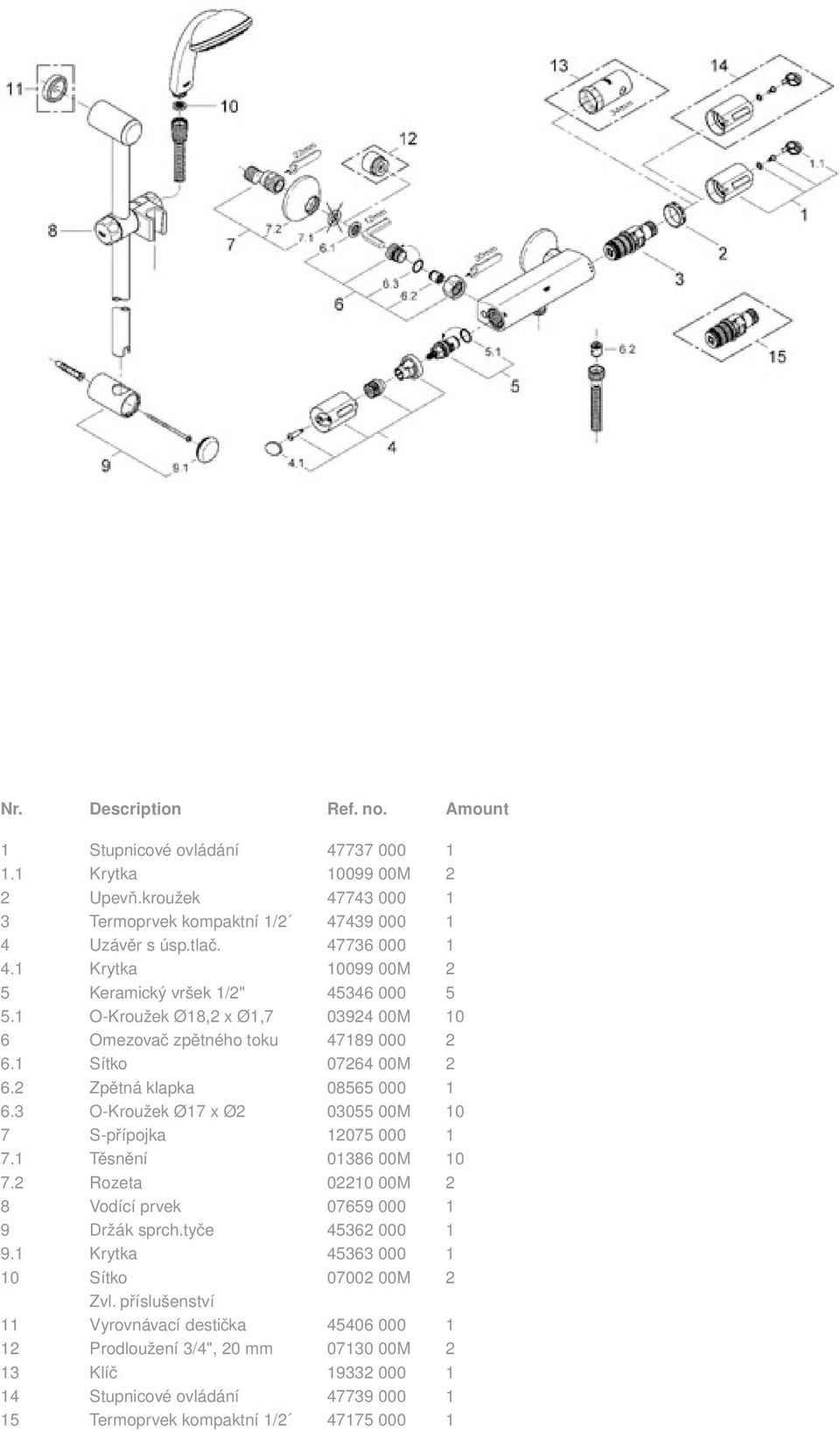 3 O-Kroužek Ø17 x Ø2 03055 00M 10 7 S-přípojka 12075 000 1 7.1 Těsnění 01386 00M 10 7.2 Rozeta 02210 00M 2 8 Vodící prvek 07659 000 1 9 Držák sprch.tyče 45362 000 1 9.