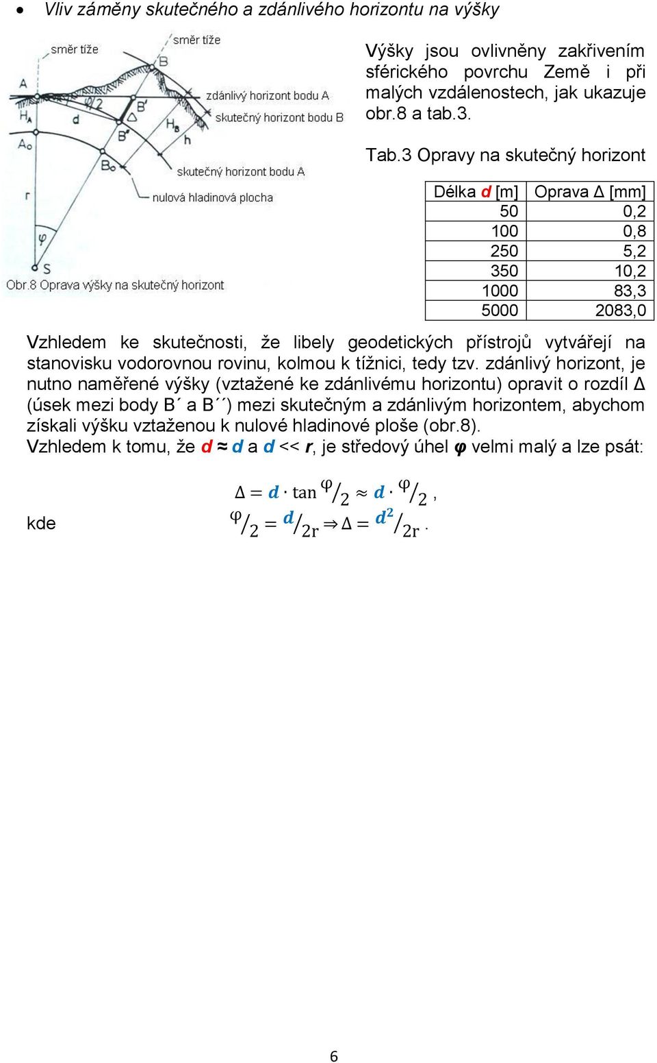 zdánlivý horizont, je nutno naměřené výšky (vztažené ke zdánlivému horizontu) opravit o rozdíl Δ (úsek mezi body B a B ) mezi skutečným a zdánlivým horizontem, abychom získali