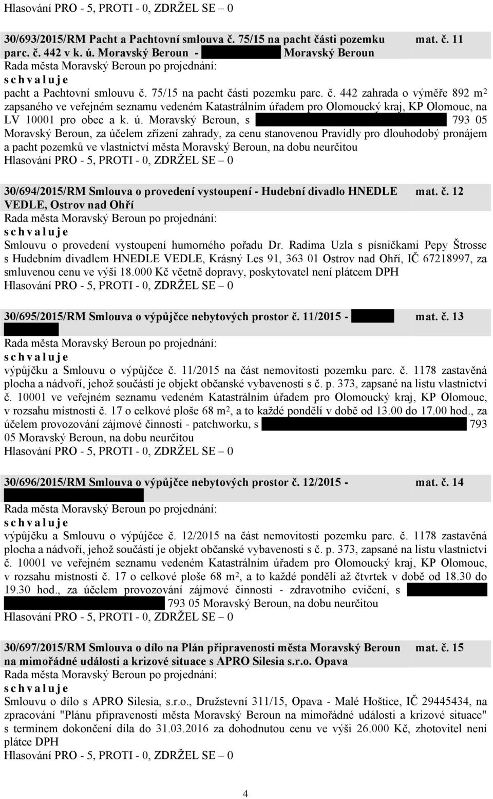 Svobody 601, 793 05 Moravský Beroun, za účelem zřízení zahrady, za cenu stanovenou Pravidly pro dlouhodobý pronájem a pacht pozemků ve vlastnictví města Moravský Beroun, na dobu neurčitou