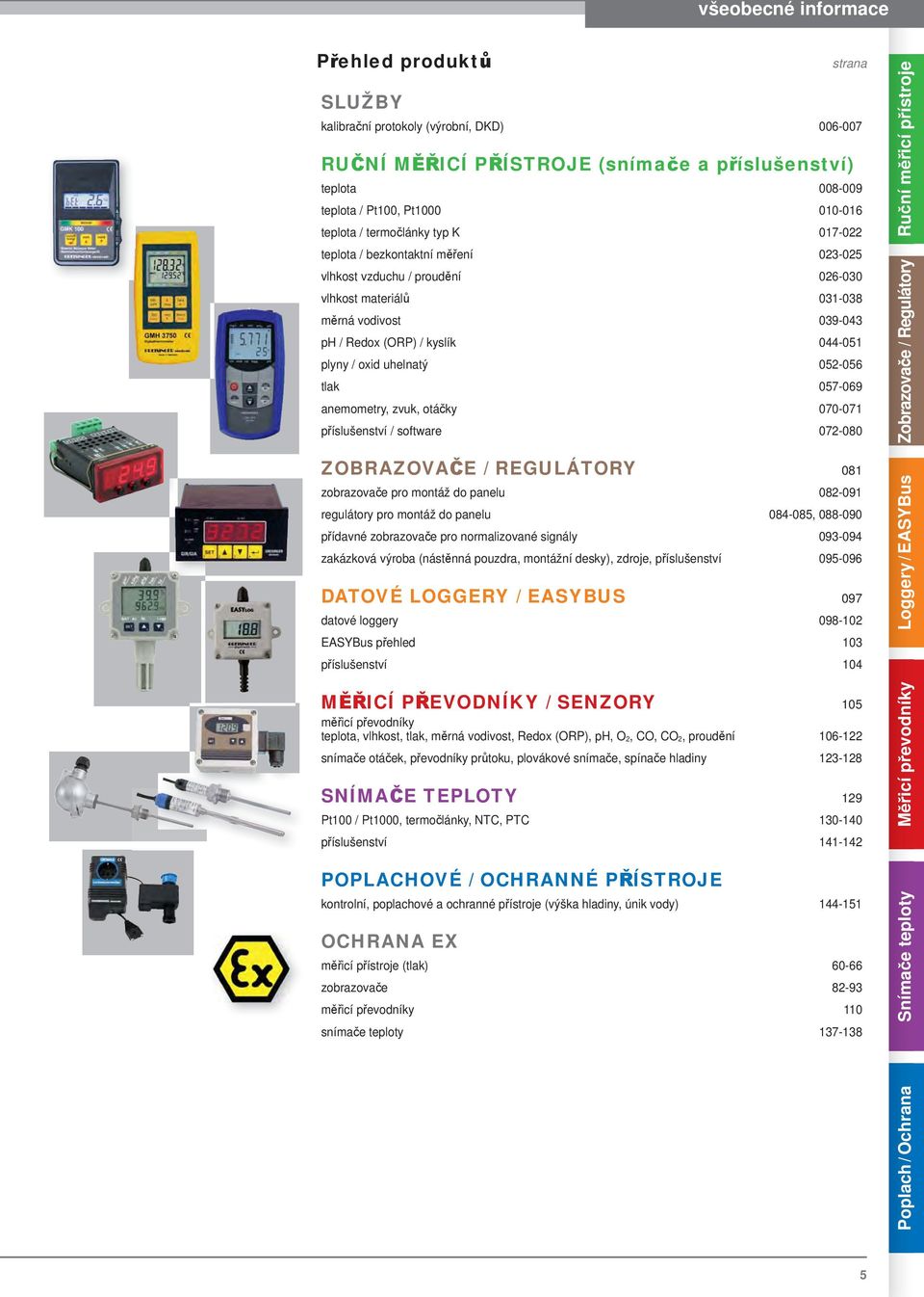 uhelnatý 052-056 tlak 057-069 anemometry, zvuk, otáčky 070-071 příslušenství / software 072-080 ZOBRAZOVAČE / REGULÁTORY 081 zobrazovače pro montáž do panelu 082-091 regulátory pro montáž do panelu