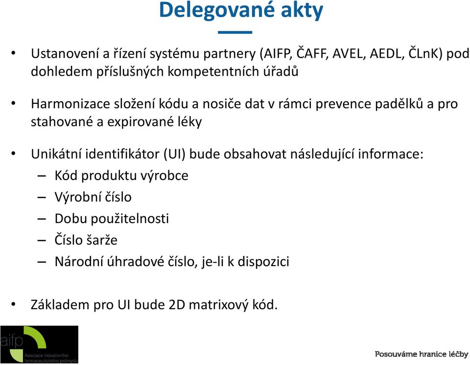 expirované léky Unikátní identifikátor (UI) bude obsahovat následující informace: Kód produktu výrobce