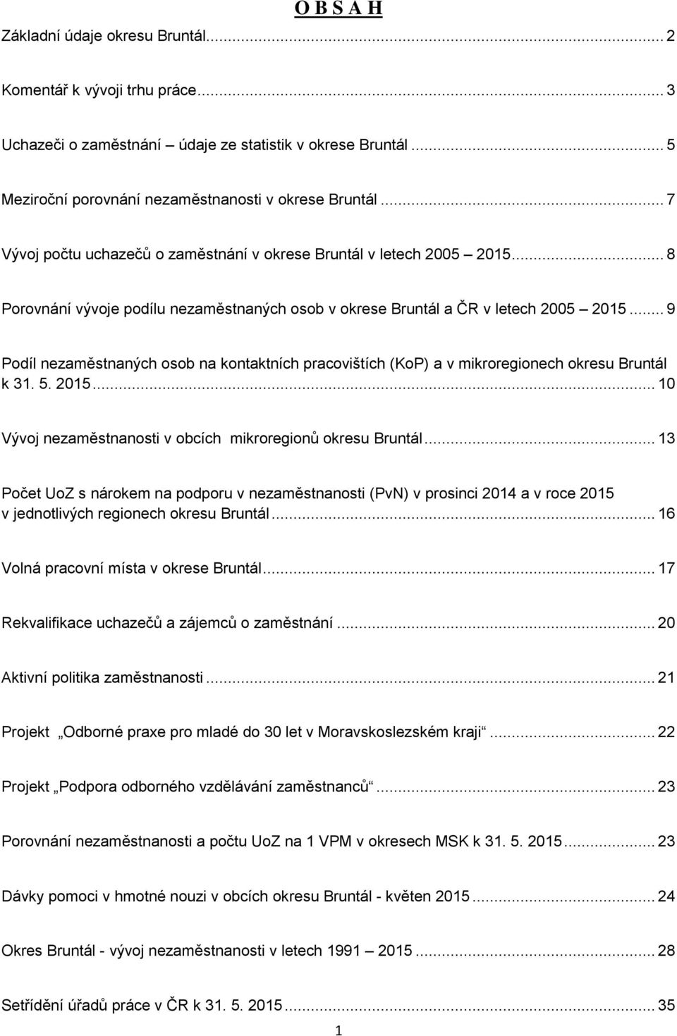 .. 9 Podíl nezaměstnaných osob na kontaktních pracovištích (KoP) a v mikroregionech okresu Bruntál k 31. 5. 2015... 10 Vývoj nezaměstnanosti v obcích mikroregionů okresu Bruntál.