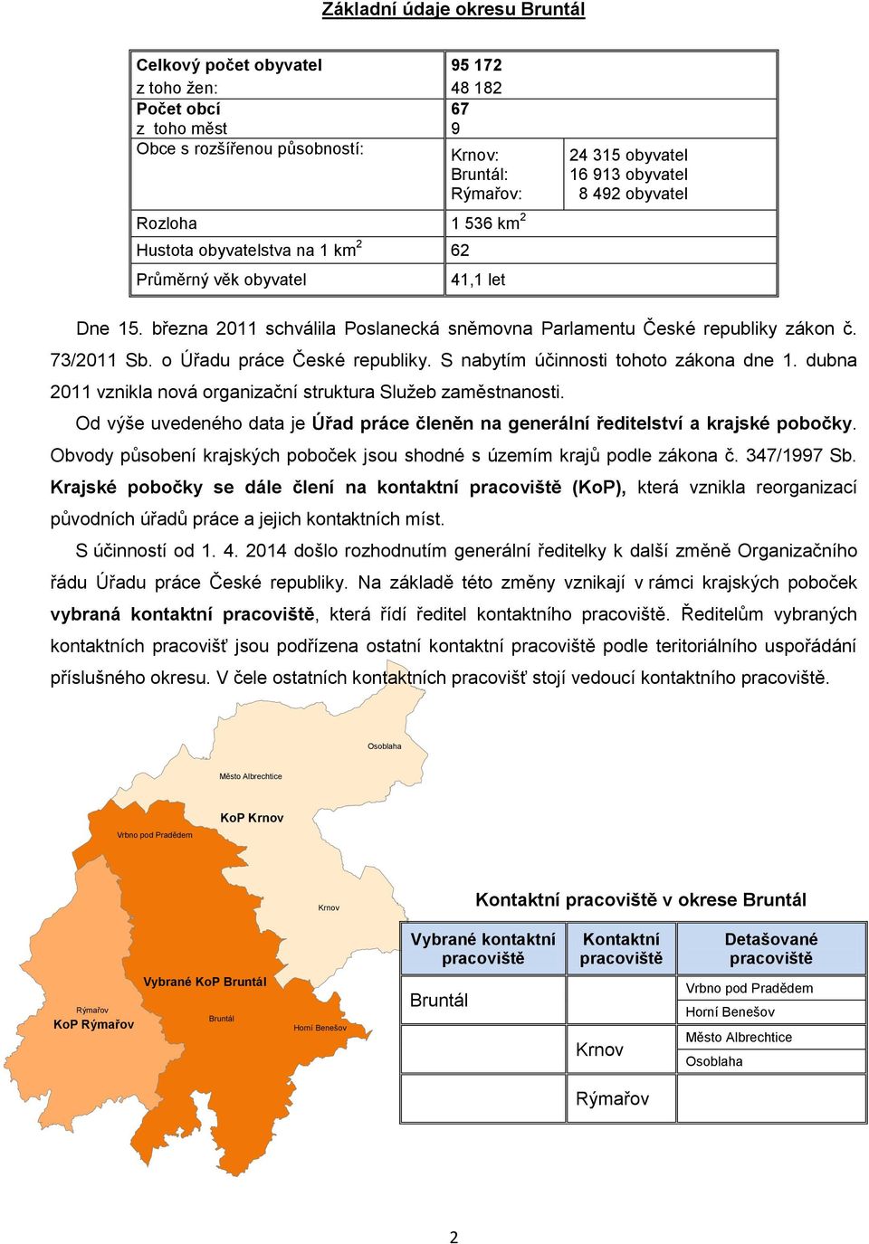 o Úřadu práce České republiky. S nabytím účinnosti tohoto zákona dne 1. dubna 2011 vznikla nová organizační struktura Sluţeb zaměstnanosti.