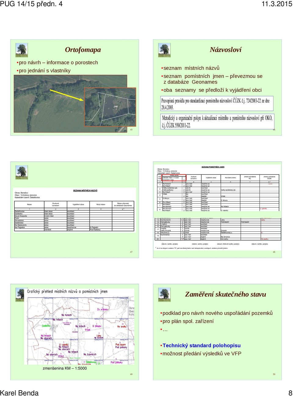 46 47 48 Zaměření skutečného stavu podklad pro návrh nového uspořádání pozemků pro plán spol.