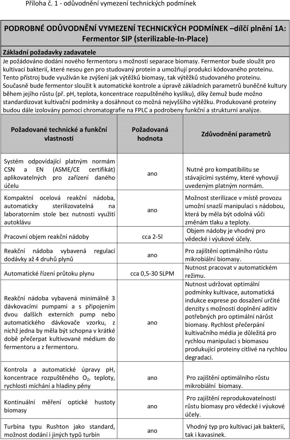 separace biomasy. Fermentor bude sloužit pro kultivaci bakterií, které nesou gen pro studovaný protein a umožňují produkci kódovaného proteinu.