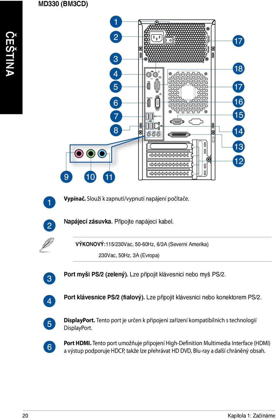 Port klávesnice PS/2 (fialový). Lze připojit klávesnici nebo konektorem PS/2. DisplayPort.