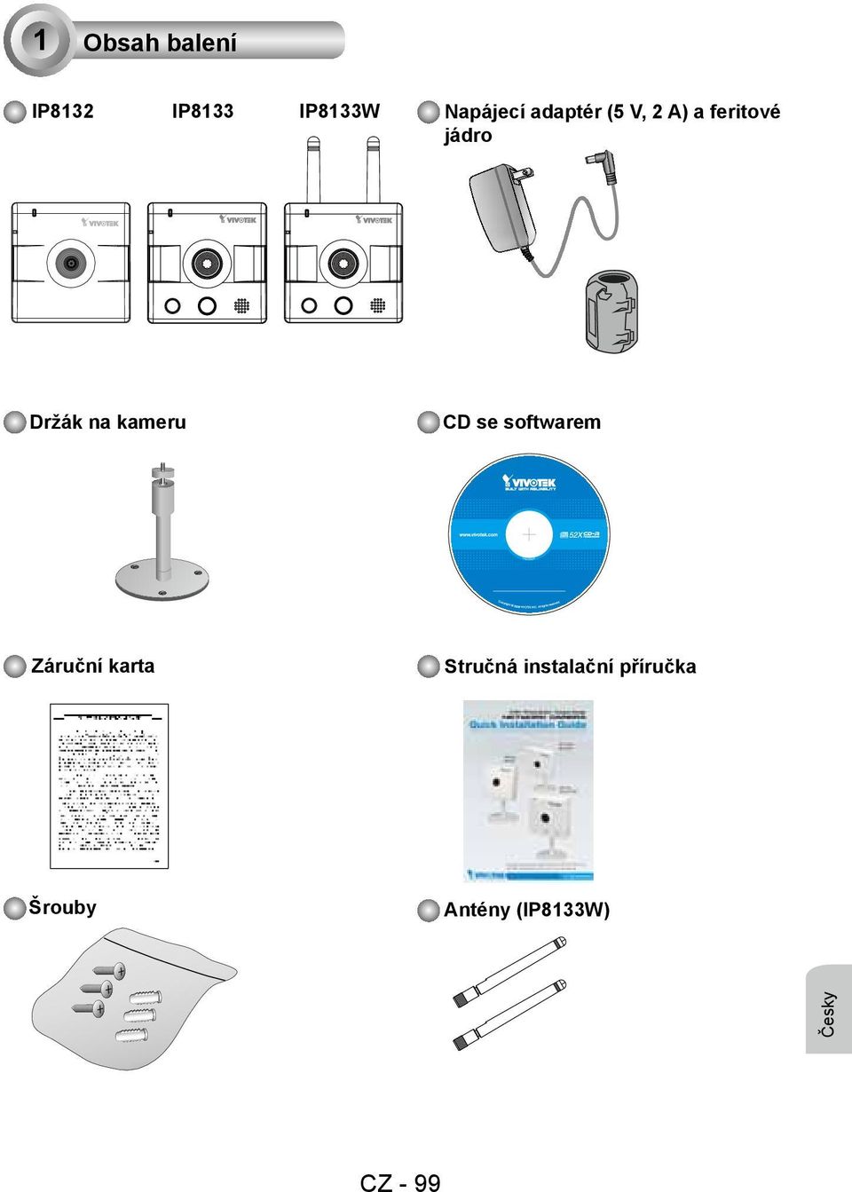 kameru CD se softwarem Záruční karta Stručná