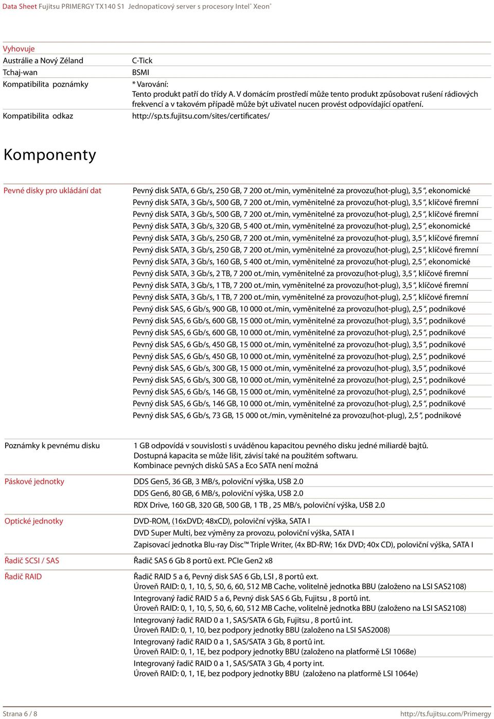 com/sites/certificates/ Komponenty Pevné disky pro ukládání dat Pevný disk SATA, 6 Gb/s, 250 GB, 7 200 ot.