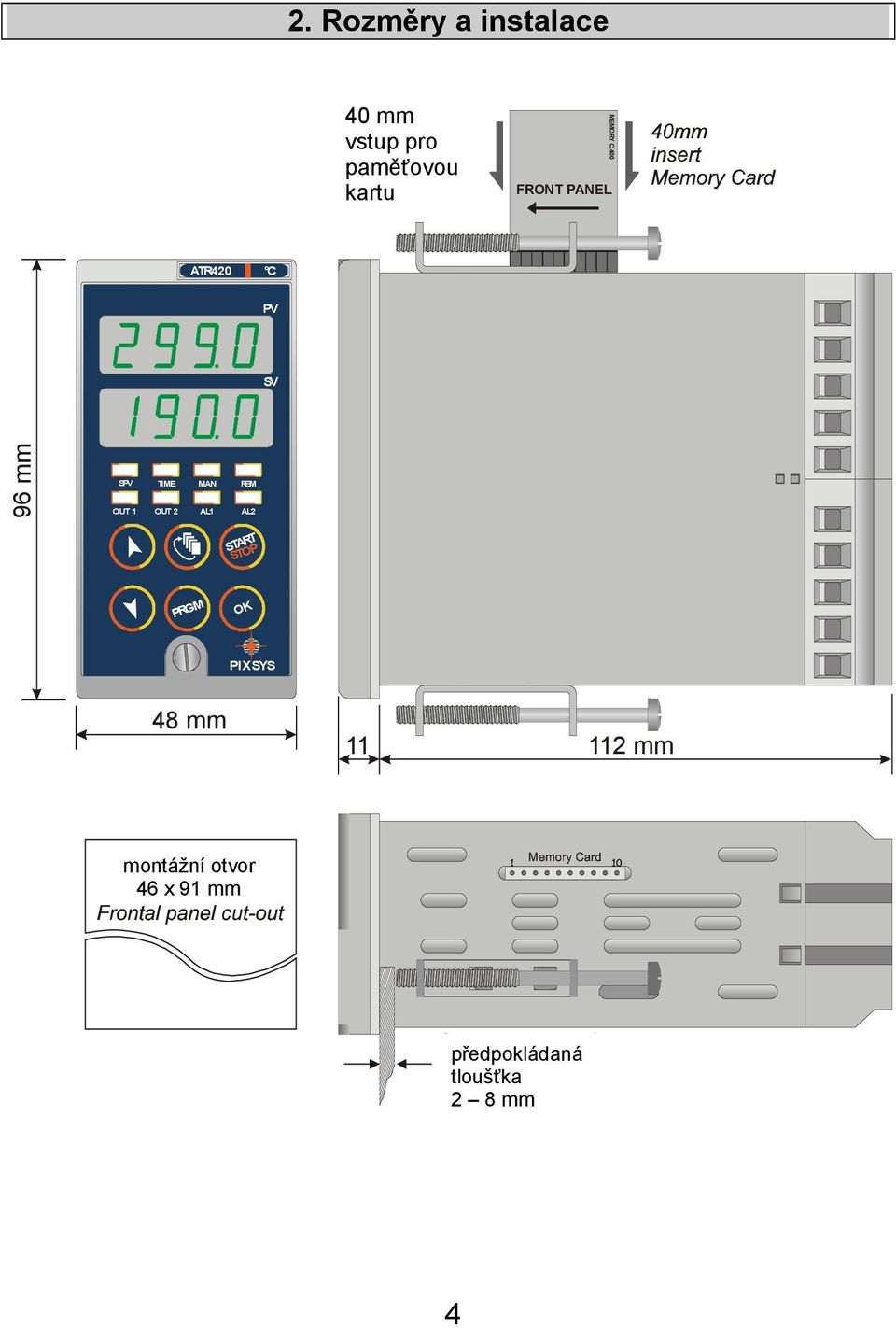 400 ATR420 C PV SV 96 mm SPV OUT 1 TIME OUT 2 MAN AL1 REM