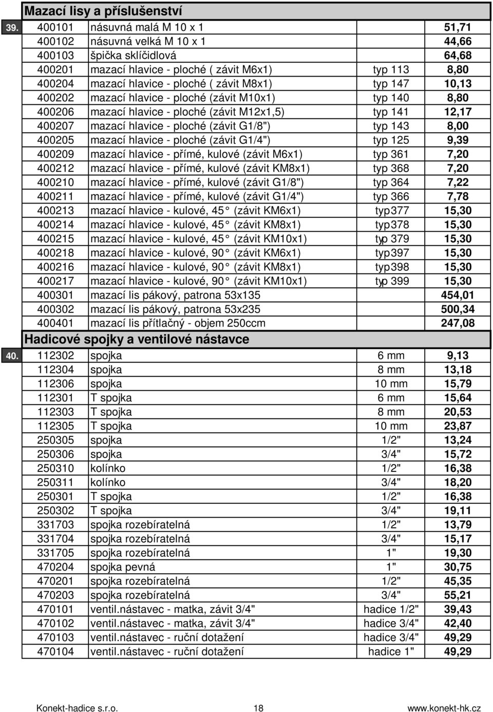 M8x1) typ 147 10,13 400202 mazací hlavice - ploché (závit M10x1) typ 140 8,80 400206 mazací hlavice - ploché (závit M12x1,5) typ 141 12,17 400207 mazací hlavice - ploché (závit G1/8") typ 143 8,00