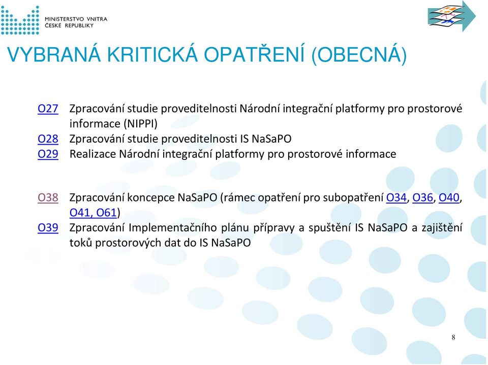 platformy pro prostorové informace O38 Zpracování koncepce NaSaPO (rámec opatření pro subopatření O34, O36, O40,